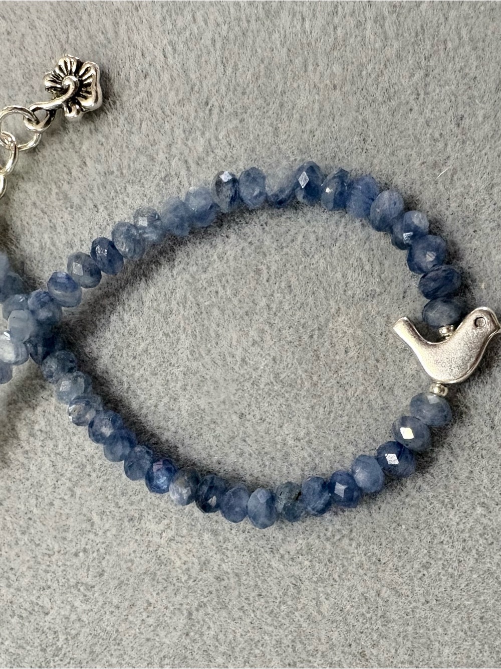 Delicate FacetedBlue Kyanite Beaded Bracelet with Silver Bird Accent 7.5 inches - Picture 2 of 5